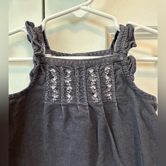 Janie and Jack Girls Dark Gray Corduroy Floral Lined Dress (Size 3-6 Months) - Picture 3 of 6